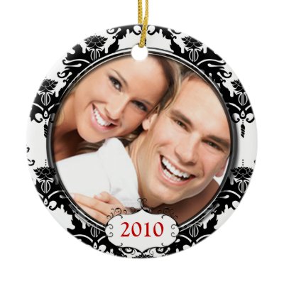 Black Damask Your Photo Christmas Ornament