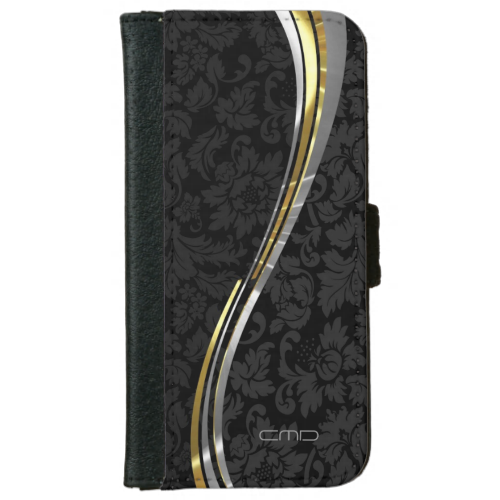 Black Damasks Silver & Gold Accents iPhone 6 Wallet Case