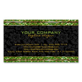 Black Damasks With Green And Gold Retro Border Magnetic Business Cards (Pack Of 25)