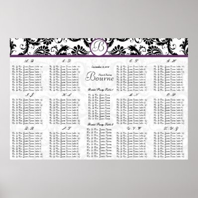 Black Damsk Purple Trim Wedding Seating Chart Poster