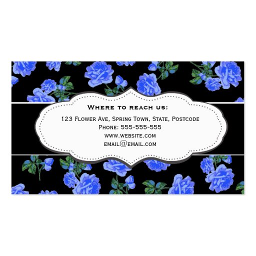 Black & Dark Blue Flower Pattern Business Cards (back side)