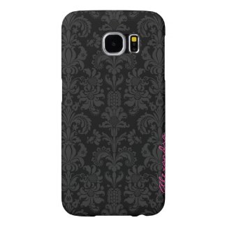Black & Dark Gray Vintage Floral Damasks Samsung Galaxy S6 Cases