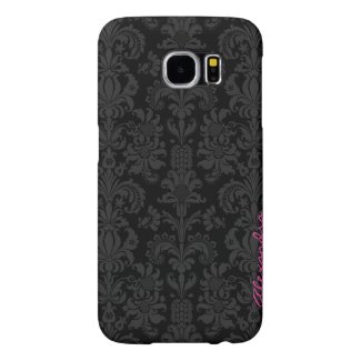 Black & Dark Gray Vintage Floral Damasks Samsung Galaxy S6 Cases