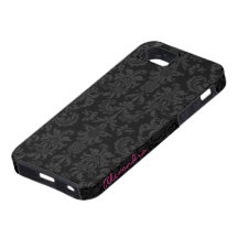 Black & Dark Gray Vintage Floral Damasks iPhone 5 Case