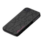 Black & Dark Gray Vintage Floral Damasks iPhone 4 Cases