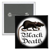 Black Death Rat Pin Buttons