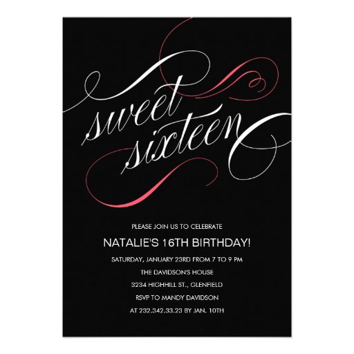 Black Designer Sweet Sixteen Invitations
