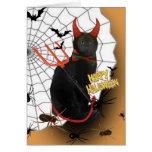 Black Devil Cat Halloween Greeting Card