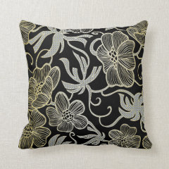 Black Diamond And Gold Floral Damask Design Pillow