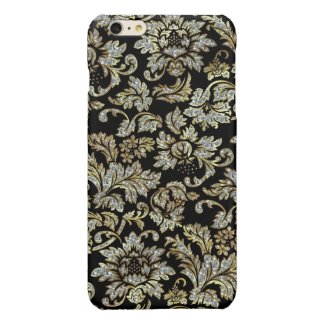 Black Diamond And Gold Floral Damasks Pattern Glossy iPhone 6 Plus Case