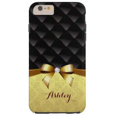Black Diamond Golden Ribbon Damask Monogram Name Tough iPhone 6 Plus Case