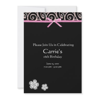 Black Diamond on Pink Sweet 16 Birthday Invitation by jbranam