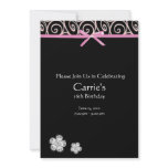 Black Diamond on Pink Sweet 16 Birthday Invitation