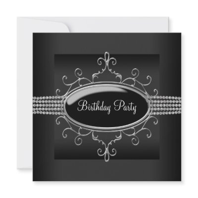 Black Diamond Womans Black Birthday Party Invitation by Pure_Elegance