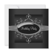 Black Diamond Womans Black Birthday Party Invitation