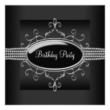 Black Diamond Womans Black Birthday Party Invitation