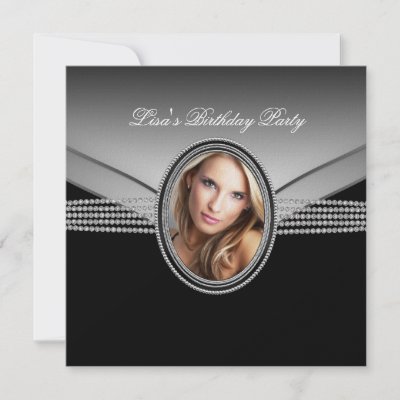 Black Diamond Womans Photo Birthday Party Personalized Announcements