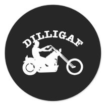 Black  Dilligaf Chopper Round Stickers