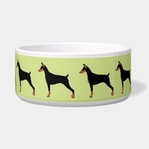 Black Doberman Dog Bowl - Light Green