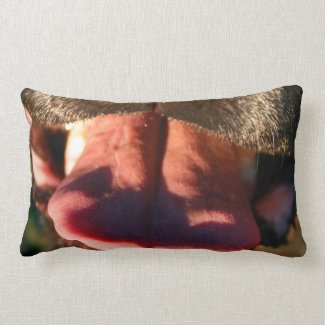 black dog nose pink tongue close up throw pillow