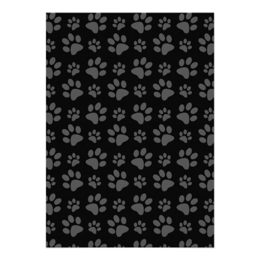 Black dog paw print pattern invitation
