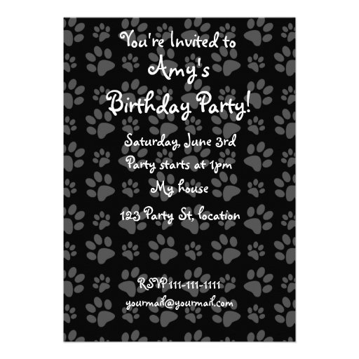 Black dog paw print pattern invitation