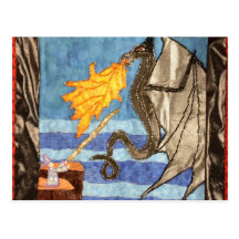 "Black Dragon and Mage"  Quilted Dragons series Postcards