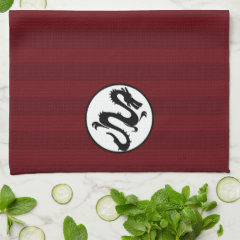 Black Dragon Silhouette on Red Stripes Kitchen Towels