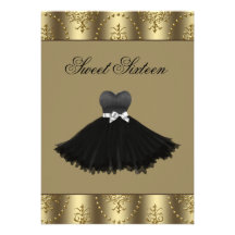 Black Dress Gold Chandelier Sweet Sixteen Birthday Invites
