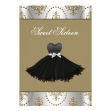 Black Dress Gold Chandelier Sweet Sixteen Birthday Personalized Invitation