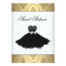 Black Dress Gold Chandelier Sweet Sixteen Birthday Personalized Invitations
