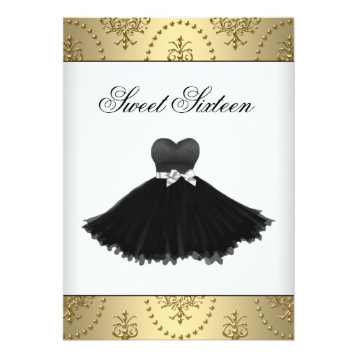 Black Dress Gold Chandelier Sweet Sixteen Birthday Personalized Invitations (front side)