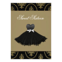 Black Dress Gold Chandelier Sweet Sixteen Birthday Personalized Invitation