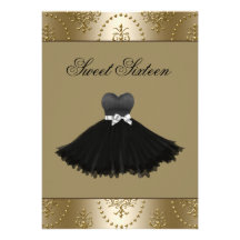Black Dress Gold Chandelier Sweet Sixteen Birthday Personalized Announcements