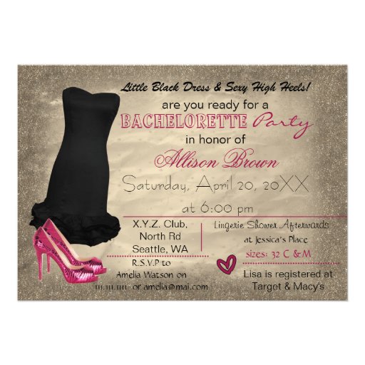black dress & pink heels bachelorette party invite