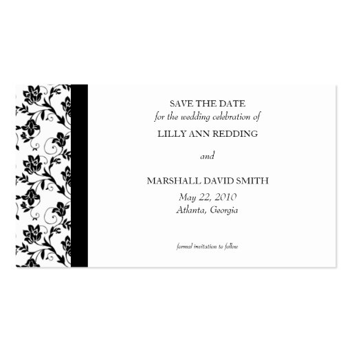 Black Elegance Save The Date Card Business Cards (front side)