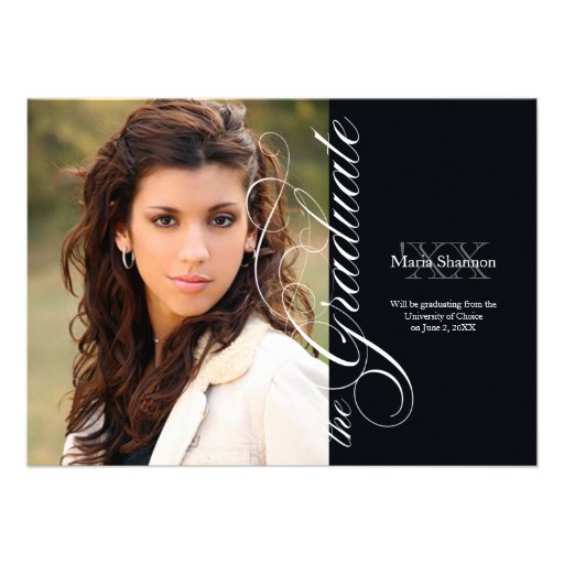 Black Elegant Script Graduation Announcement (front side)