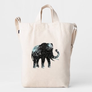 Black Elephant Blue Swirls Accents Duck Canvas Bag