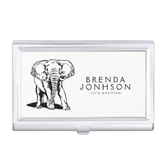 Black Elephant On White Background Case For Business Cards