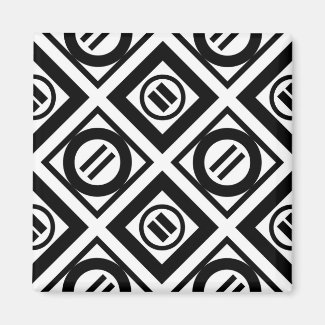 Black Equal Sign Geometric Pattern on White 2 Inch Square Magnet