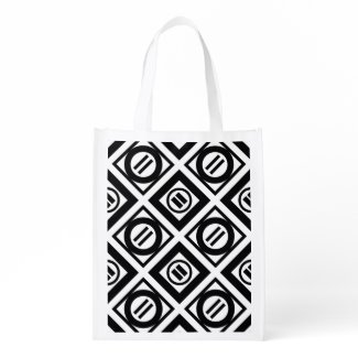 Black Equal Sign Geometric Pattern on White Grocery Bags