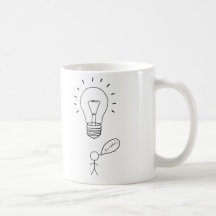 black "eureka" stick man figure mug