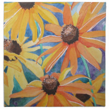 Black Eyed Susan Flower Watercolor Painting Printed Napkins
