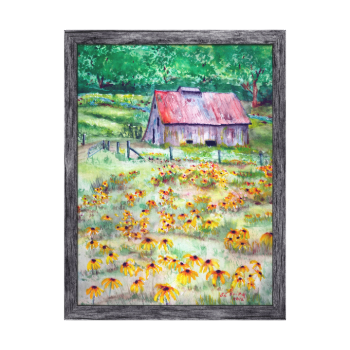Black-Eyed Susans Wildflower Barn Watercolor Gallery Wrapped Canvas