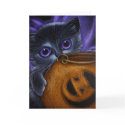 BLACK FAIRY KITTEN CAT HALLOWEEN PUMPKIN BASKET cards