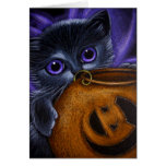 BLACK FAIRY KITTEN CAT HALLOWEEN PUMPKIN BASKET CARD