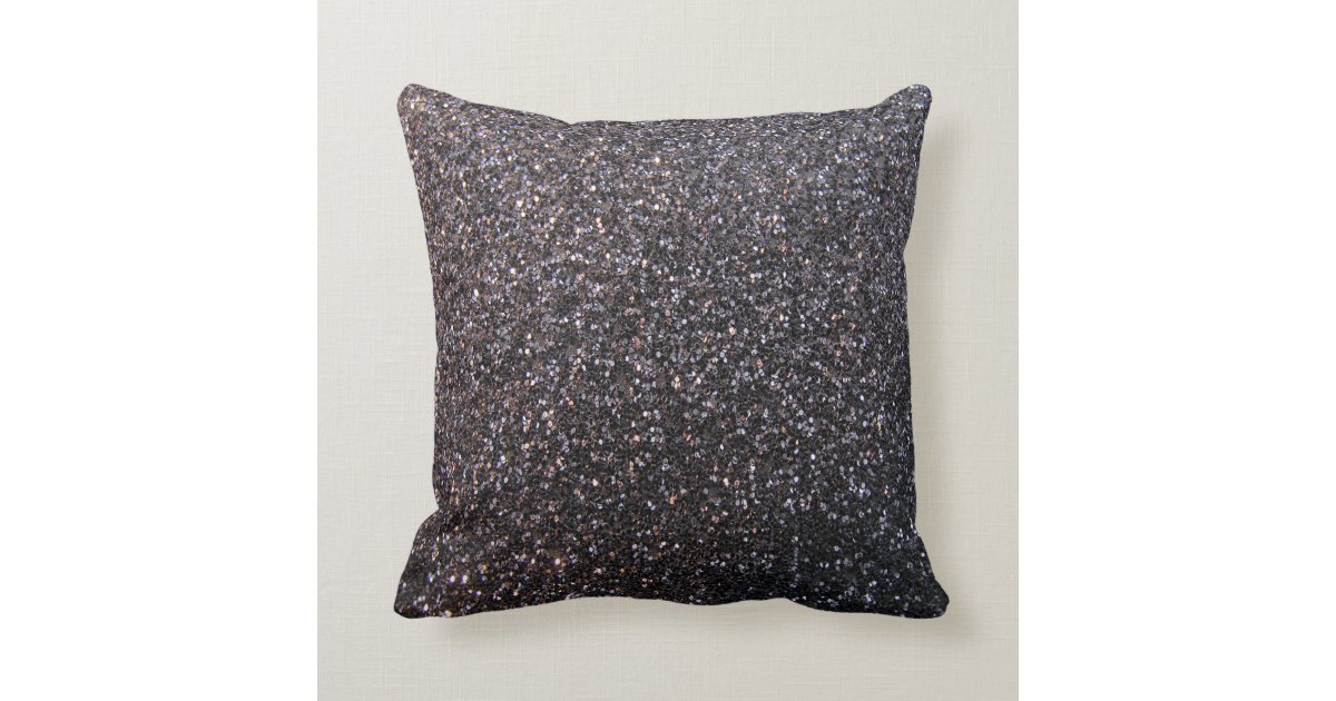 Black faux glitter graphic throw pillow Zazzle