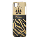 Black Faux Glitter Zebra Print & Jewel Crown iPhone 5 Cover