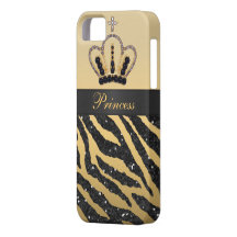 Black Faux Glitter Zebra Print & Jewel Crown iPhone 5 Cover