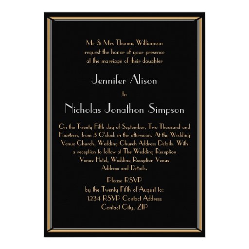 Black, Faux Gold  and Silver Art Deco Gatsby Style Invites